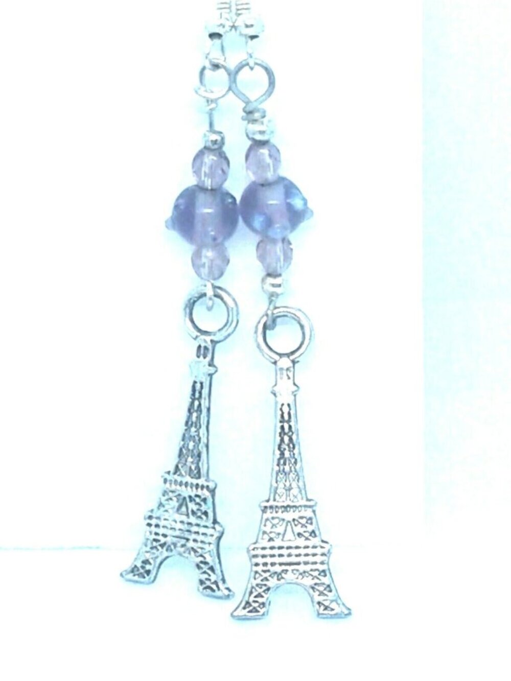 Earrings Paris Eiffel Tower 1 " Charm Brown Silver Beads Sterling Hook
